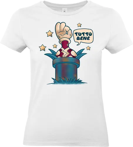 Tutto Bene - Retro Gamer Parody - gaming, 80s, carnivorous plant, funny, gamer, geek, hero, italian, its all good, meme, nostalgia, parody, retro, sarcasm, vintage - Standard T-Shirt (Women)