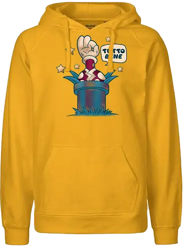 Tutto Bene - Retro Gamer Parody - gaming, 80s, carnivorous plant, funny, gamer, geek, hero, italian, its all good, meme, nostalgia, parody, retro, sarcasm, vintage - Fairtrade Hoodie