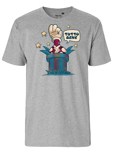 Tutto Bene - Retro Gamer Parody - gaming, 80s, carnivorous plant, funny, gamer, geek, hero, italian, its all good, meme, nostalgia, parody, retro, sarcasm, vintage - Fairtrade T-Shirt
