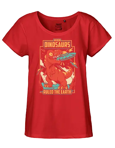 Jurassic Contact - dinosaur, t rex, ufo, aliens, dinos, nostalgia, prehistoric, sci fi, science fiction, tyrannosaurus, vintage, funny, extraterrestrial, monster, angry - Fairtrade Girl Shirt