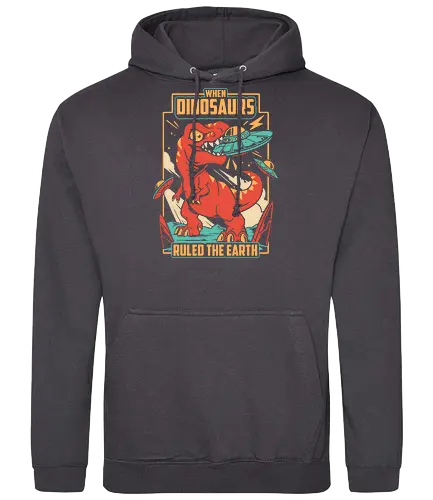 Jurassic Contact - dinosaur, t rex, ufo, aliens, dinos, nostalgia, prehistoric, sci fi, science fiction, tyrannosaurus, vintage, funny, extraterrestrial, monster, angry - Standard Hoodie