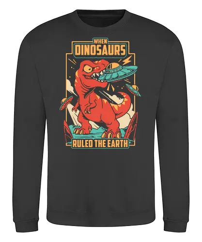 Jurassic Contact - dinosaur, t rex, ufo, aliens, dinos, nostalgia, prehistoric, sci fi, science fiction, tyrannosaurus, vintage, funny, extraterrestrial, monster, angry - Sweatshirt