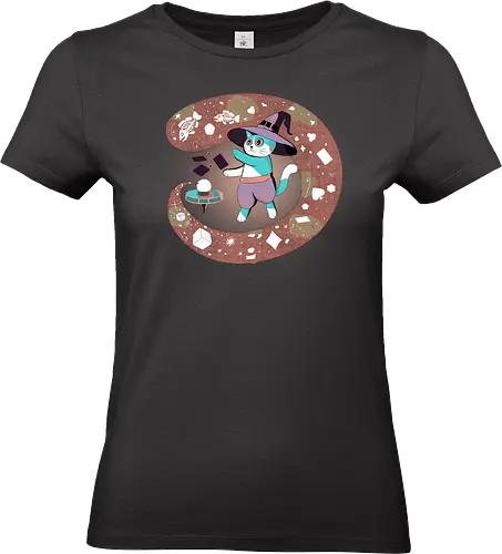 The Fortune Teller Cat - cat, magic, witchy, crystal ball, fortune teller, mystical, witch cat, tarot, spooky, occult, feline magic, cartoon cat, cute witch, esoteric, kawaii cat - Standard T-Shirt (Women)