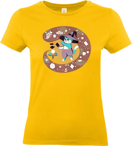 The Fortune Teller Cat - cat, magic, witchy, crystal ball, fortune teller, mystical, witch cat, tarot, spooky, occult, feline magic, cartoon cat, cute witch, esoteric, kawaii cat - Standard T-Shirt (Women)