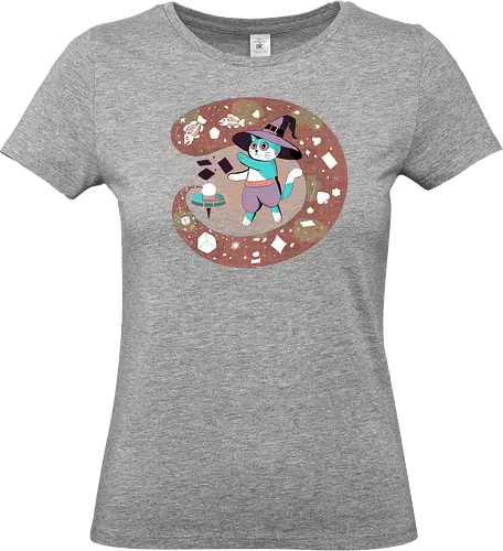 The Fortune Teller Cat - cat, magic, witchy, crystal ball, fortune teller, mystical, witch cat, tarot, spooky, occult, feline magic, cartoon cat, cute witch, esoteric, kawaii cat - Standard T-Shirt (Women)