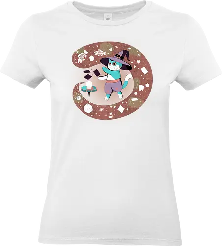 The Fortune Teller Cat - cat, magic, witchy, crystal ball, fortune teller, mystical, witch cat, tarot, spooky, occult, feline magic, cartoon cat, cute witch, esoteric, kawaii cat - Standard T-Shirt (Women)