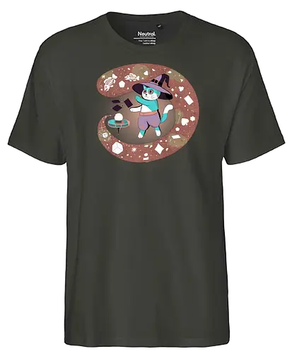 The Fortune Teller Cat - cat, magic, witchy, crystal ball, fortune teller, mystical, witch cat, tarot, spooky, occult, feline magic, cartoon cat, cute witch, esoteric, kawaii cat - Fairtrade T-Shirt