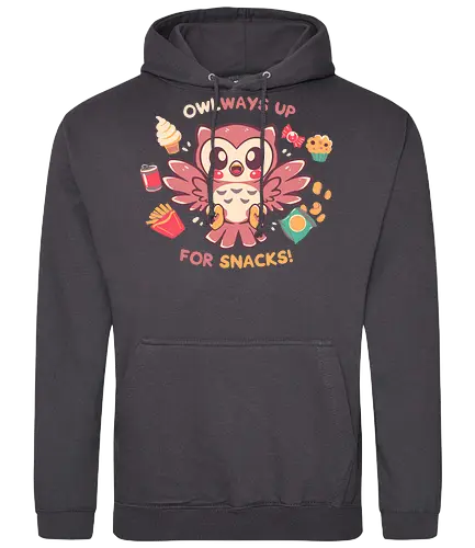 OWLways up for Snacks - owl, owl lover, funny snack, love snacks, foodie, cute food, cute owl, nature pun, eating, eat, snackies, sweet tooth, owl pun, dessert, cute bird, Eule, Eulenliebhaber, lustiger Snack, liebe Snacks - Standard Hoodie