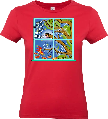 Annoying Branch (Nerviger Zweig) - kawaii, süß, lustig, Baum, Zweig, Natur, Cartoon, Pastell, Fenster, Klopfen, witzig, niedlich, verspielt, Wald, Herbst, Pflanzen, sanft, gemütlich, humorvoll, minimalistisch, classic - Standard T-Shirt (Women)