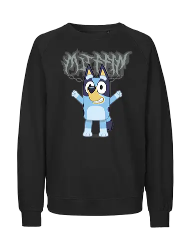 Bluey metal - cartoon, dog, blue, cheerful, graffiti, stylized, lettering, arms raised, excited - Fairtrade Sweatshirt
