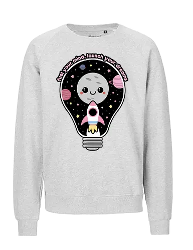 Kawaii Space Lightbulb - kawaii goth, cute, cute lightbulb, quote, saying, moon, stars, planets, space rocket, kawaii, space, lightbulb, kawaii lightbulb, pastel goth, pastel grunge - Fairtrade Sweatshirt
