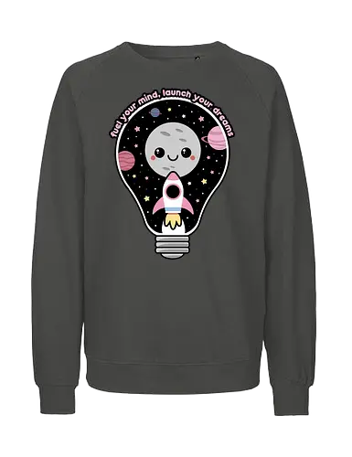 Kawaii Space Lightbulb - kawaii goth, cute, cute lightbulb, quote, saying, moon, stars, planets, space rocket, kawaii, space, lightbulb, kawaii lightbulb, pastel goth, pastel grunge - Fairtrade Sweatshirt
