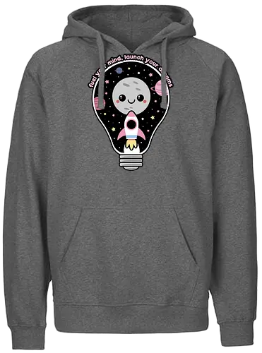 Kawaii Space Lightbulb - kawaii goth, cute, cute lightbulb, quote, saying, moon, stars, planets, space rocket, kawaii, space, lightbulb, kawaii lightbulb, pastel goth, pastel grunge - Fairtrade Hoodie
