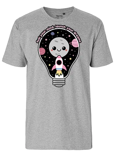 Kawaii Space Lightbulb - kawaii goth, cute, cute lightbulb, quote, saying, moon, stars, planets, space rocket, kawaii, space, lightbulb, kawaii lightbulb, pastel goth, pastel grunge - Fairtrade T-Shirt