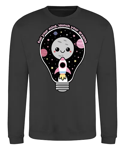 Kawaii Space Lightbulb - kawaii goth, cute, cute lightbulb, quote, saying, moon, stars, planets, space rocket, kawaii, space, lightbulb, kawaii lightbulb, pastel goth, pastel grunge - Sweatshirt