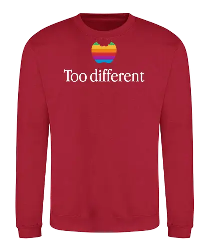 Too Different! - apple, geek, tech, nerd, computers, logo, retro, mashup, vintage, 80s - Sweatshirt