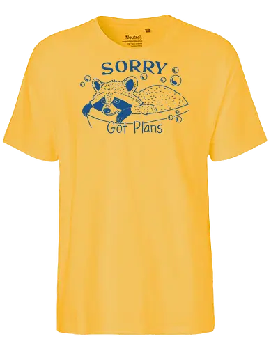 Got Plans Raccoon  - sorry got plans, got plan, raccoon, meme, fun, funny, sarcastic, sarcasm, minimalist, trash, lazy - Fairtrade T-Shirt