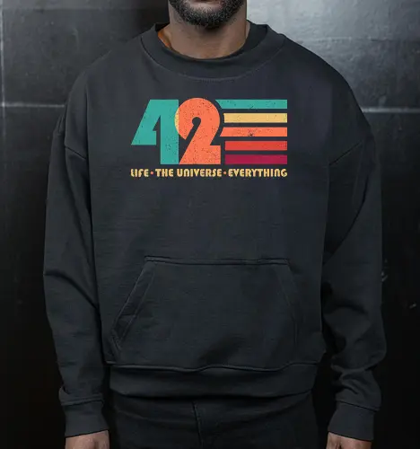 42 - The Life -The Universe - Everything - 42, 70s, book, bookworm, dont panic, douglas adams, geek, hitchhikers guide, reading, retro, sci fi, science, science fiction, vintage, hitchhiker, guide to the galaxy - Cropped Sweatshirt