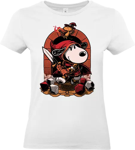 Beagle RPG Adventure - Beagle, Dog, Pet, Bird, Red, Knight, Warrior, Adventure, Fantasy, Black Mage, Wizard, Sorcery, Sorcerer, Sword And Sorcery, Rpg, Role-play, Role-playing, Pen and Paper, Dungeon Master, Dungeon, Fireball, D20, Tabletop, Tabletop Game, Dice - Standard T-Shirt (Women)