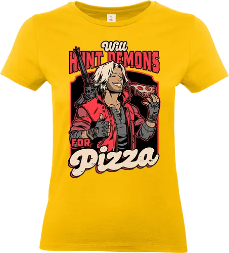 Devil Hunter Game Pizza - Devil, Cry, Demon, Dante, Video Games, Video Game, Games, Game, Hack And Slash, Rpg, Fantasy, Adventure, Sword, Pizza, Food, Fast Food, Demons - Standard T-Shirt (Women)