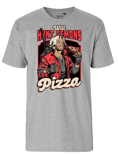 Devil Hunter Game Pizza - Devil, Cry, Demon, Dante, Video Games, Video Game, Games, Game, Hack And Slash, Rpg, Fantasy, Adventure, Sword, Pizza, Food, Fast Food, Demons - Fairtrade T-Shirt