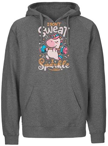 Unicorn Workout Mode - cute unicorn, workout, lifting weights, gym, workout motivation, sweat, funny, magical, strong, sparkle, bodybuilding - Fairtrade Hoodie