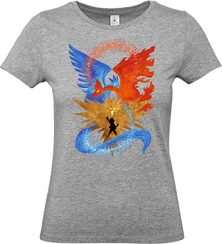 three legendary - anime, manga, monster, electric, fortrees, ice, tamer, game, bird, legendary, legend, mytical, mythology - Standard T-Shirt (Women)