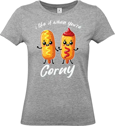 I like it when you're corny - corndogs, cartoon, cute, food, humor, ketchup, mustard, funny, playful, characters - Standard T-Shirt (Women)