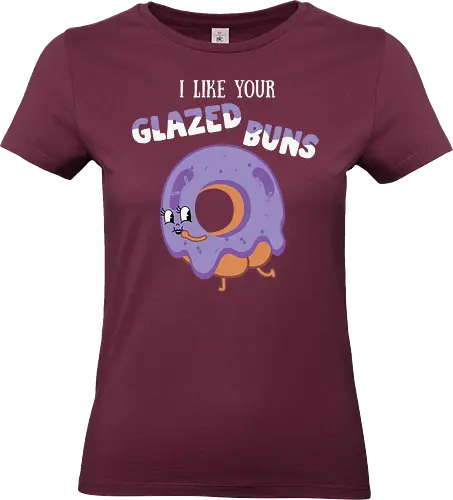 I Like Your Glazed Buns - donut, cartoon, purple, icing, humor, playful, text, character, funny, whimsical - Standard T-Shirt (Women)