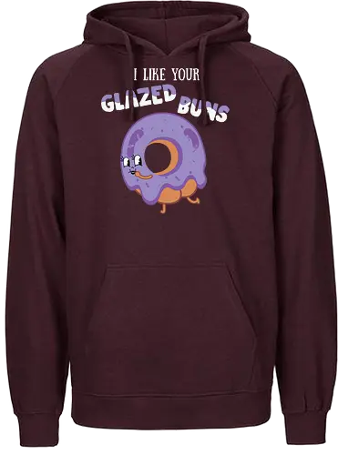 I Like Your Glazed Buns - donut, cartoon, purple, icing, humor, playful, text, character, funny, whimsical - Fairtrade Hoodie