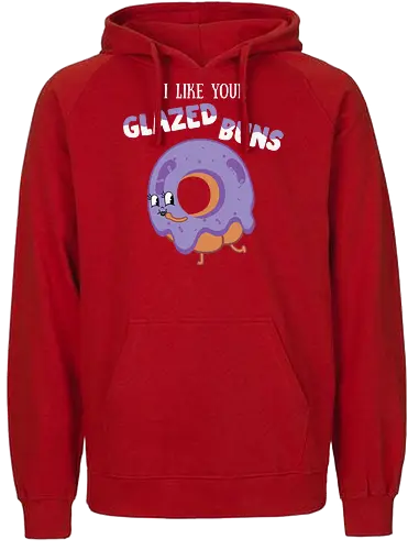 I Like Your Glazed Buns - donut, cartoon, purple, icing, humor, playful, text, character, funny, whimsical - Fairtrade Hoodie