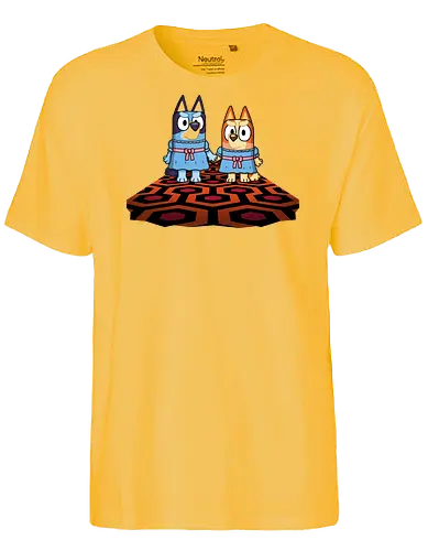 Doggy Twins! - bluey, bingo, twins, horror, kubrick, halloween, the-shining, shining, parody - Fairtrade T-Shirt