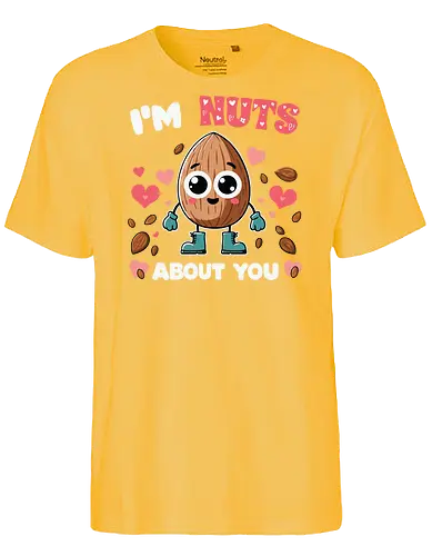 I'm nuts about you - cute, nut, character, hearts, text, playful, eyes, boots, love - Fairtrade T-Shirt