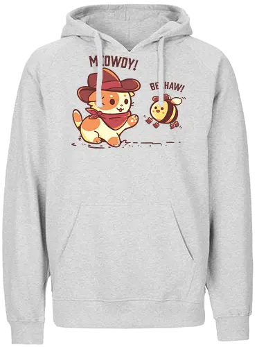 Meowdy and Beehaw - meowdy partner, funny cowboy, cowboy cat, yeehaw, cat, meme, bee, beehaw, meowdy, howdy, funny, pawtner, partner, rootin tootin, friend, Miau-Partner, lustiger Cowboy, Cowboy-Katze, Katze, Meme, Biene, Miau, lustig, Freund - Fairtrade Hoodie