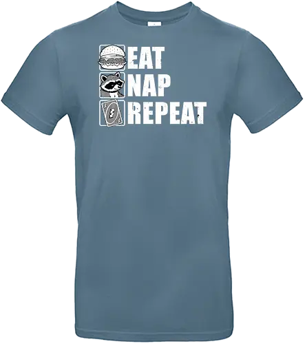 Eat Nap Repeat - Eat, Eating, Food, Fast Food, Fast-food, Street Food, Repeat, Nap, Napping, Nappy, Sleepy, Sleep, Sleeping, Meme, Internet, Pets, Pet, Comfy, Raccoon, Burger, Cheeseburger, Card Game, Pizza - Standard T-Shirt