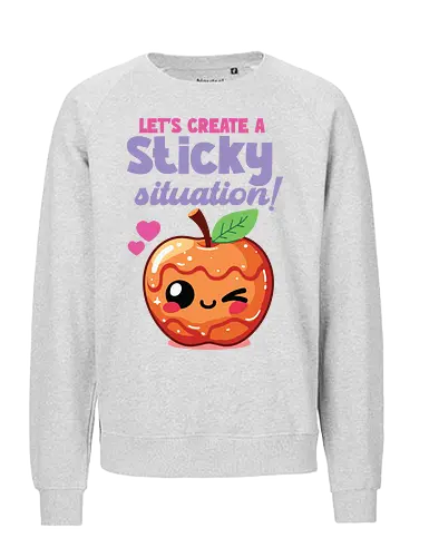 Let's create a sticky situation! - caramel apple, winking, hearts, playful, cute, cartoon, text, fun - Fairtrade Sweatshirt
