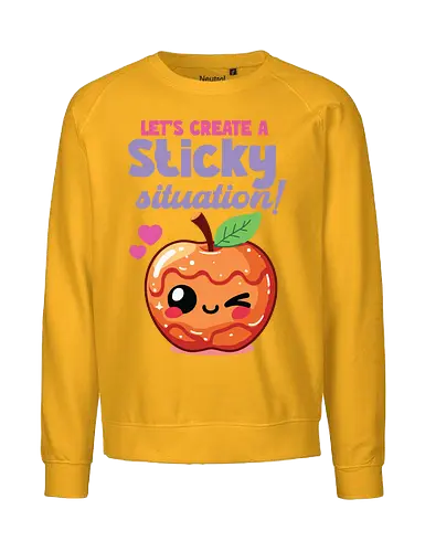 Let's create a sticky situation! - caramel apple, winking, hearts, playful, cute, cartoon, text, fun - Fairtrade Sweatshirt