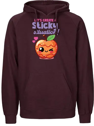 Let's create a sticky situation! - caramel apple, winking, hearts, playful, cute, cartoon, text, fun - Fairtrade Hoodie