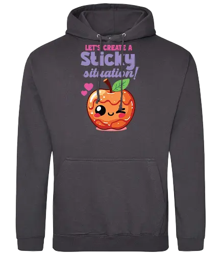 Let's create a sticky situation! - caramel apple, winking, hearts, playful, cute, cartoon, text, fun - Standard Hoodie