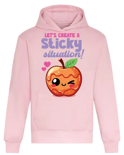 Let's create a sticky situation! - caramel apple, winking, hearts, playful, cute, cartoon, text, fun - Heavyweight Hoodie