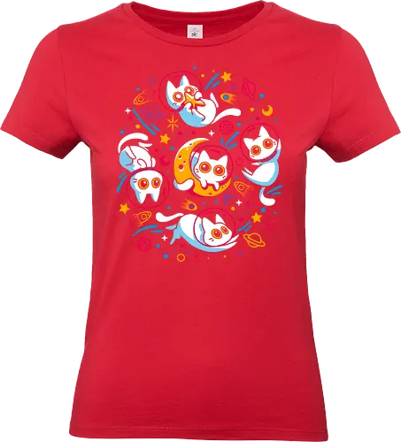 Kitten Cosmos - white cats, space, science fiction, galaxy, kawaii cute, kittens, kitties, neon colors, astronomy, planets, moon, astronaut, universe, rainbow color, scifi - Standard T-Shirt (Women)