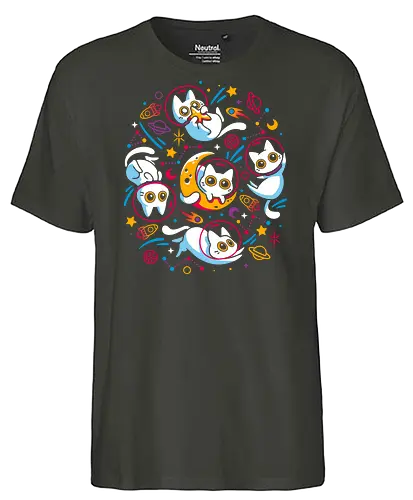 Kitten Cosmos - white cats, space, science fiction, galaxy, kawaii cute, kittens, kitties, neon colors, astronomy, planets, moon, astronaut, universe, rainbow color, scifi - Fairtrade T-Shirt