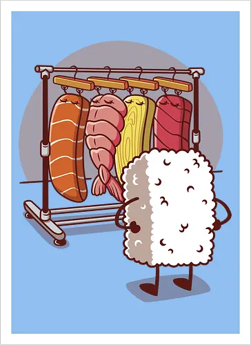 Sushi Wardrobe v2 - sushi, cute food, cute sushi, food, i love sushi, japan, japanese, kawaii, kawaii food, kawaii sushi, nigiri, sushi food, sushi lover, wardrobe - Artprint
