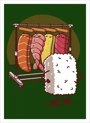 Sushi Wardrobe v2 - sushi, cute food, cute sushi, food, i love sushi, japan, japanese, kawaii, kawaii food, kawaii sushi, nigiri, sushi food, sushi lover, wardrobe - Artprint