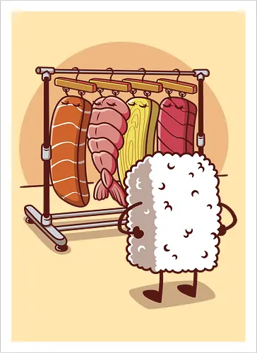 Sushi Wardrobe v2 - sushi, cute food, cute sushi, food, i love sushi, japan, japanese, kawaii, kawaii food, kawaii sushi, nigiri, sushi food, sushi lover, wardrobe - Artprint