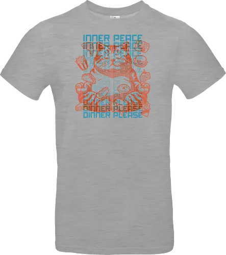 Inner Peace Dinner Please - food doodle, foodies, cat, meditate, yoga, inner peace dinner please, fast food, meal, funny cat, internet meme, sweet, delicious, burger, pizza, noodle, tacco, sandwich, boba, hotdog, nachos, fries, chips, candy, ice cream, coffee, cookies, cake, donut, vintage colors, retro design, cute cat, cat meme, pet, parody, funny, meme, joke, animals - Standard T-Shirt
