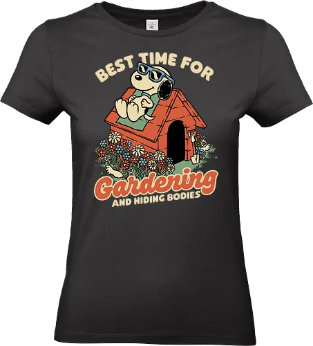Beagle Body Garden - cute, funny, fun, awesome, spring, summer, garden, flowers, pets, allergy, classic, retro, vintage, comic, comics, beagle, dog, sun, kill, killer, assassin, serial killer, joke, gardening, garden, body, bodies - Standard T-Shirt (Women)
