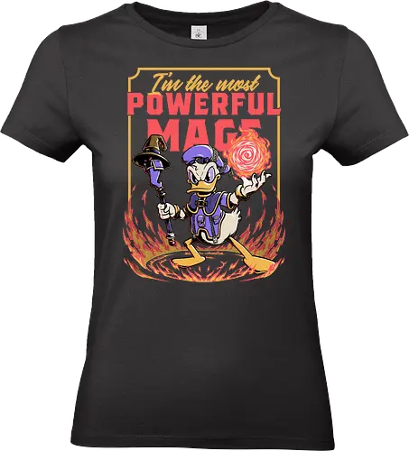 Powerful Duck Mage - rpg, duck, donald duck, walt disney, mage, black mage, dark mage, dark magic, wizard, sorcerer, sorcery, magical, ritual, fantasy, adventure, video game, video games, Kingdom, wizard, fireball, powerful, fire, fun, funny - Standard T-Shirt (Women)