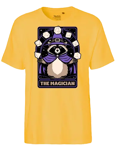 Raccoon RPG Wizard - rpg, Pen and Paper, d20, Pen and paper, dungeon master, role-playing game, tabletop, game master, Role-play, Role-playing, Roleplay Game, Pen and Paper, Dungeon, Fantasy, Adventure, Mythical, Creature, Wizard, Sorcerer, Sorcery, Mage, Dark Mage, Magical, The Magician, Magician, Tarot Card, Tarot, Dice, Raccoons, Raccoon - Fairtrade T-Shirt