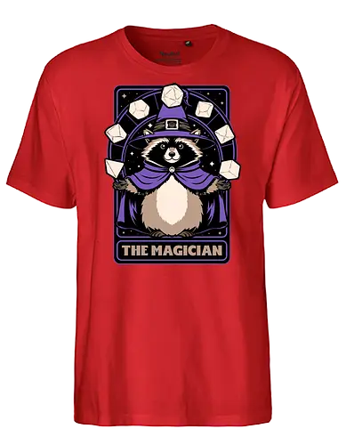 Raccoon RPG Wizard - rpg, Pen and Paper, d20, Pen and paper, dungeon master, role-playing game, tabletop, game master, Role-play, Role-playing, Roleplay Game, Pen and Paper, Dungeon, Fantasy, Adventure, Mythical, Creature, Wizard, Sorcerer, Sorcery, Mage, Dark Mage, Magical, The Magician, Magician, Tarot Card, Tarot, Dice, Raccoons, Raccoon - Fairtrade T-Shirt